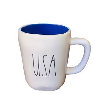 Rae Dunn USA Double Sided Mug Blue Interior New